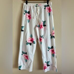 GAP Love By Gap Pajama Pants White Cotton Bright Pink Hawaiian Floral Women’s S
